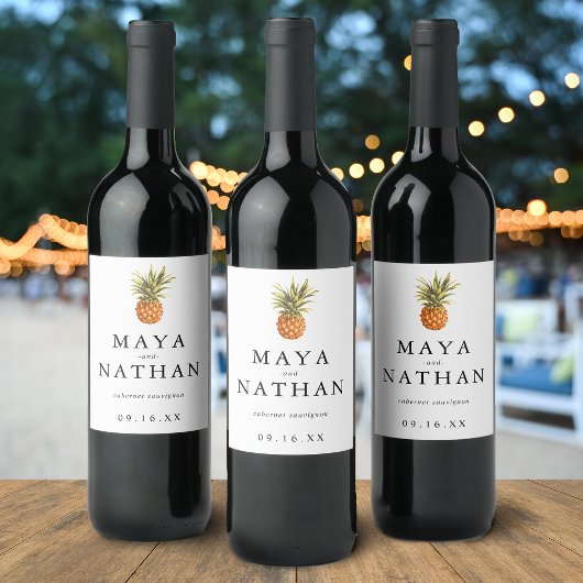 Modern Aquarel Ananas Persoonlijk Wijn Etiket