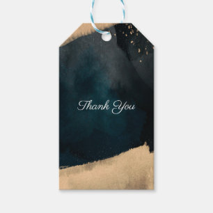 Modern Aquarel Blauw & Perzik Koraal Chic Bruiloft Cadeaulabel