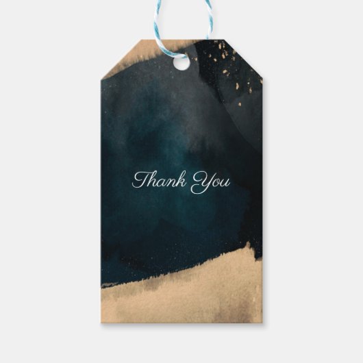 Modern Aquarel Blauw & Perzik Koraal Chic Bruiloft Cadeaulabel (Voorkant)