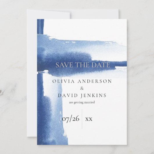 Modern Aquarel Blauwe Oceaan Bewaar de Datum Save The Date (Voorkant)
