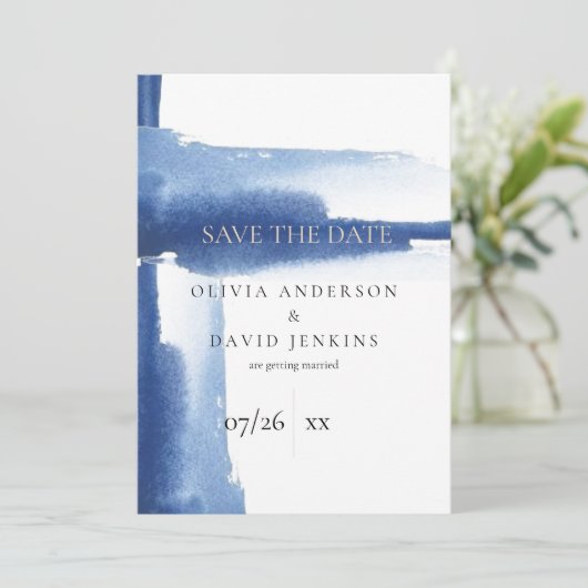 Modern Aquarel Blauwe Oceaan Bewaar de Datum Save The Date (Staand voorkant)