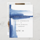 Modern Aquarel Blauwe Oceaan Bewaar de Datum Save The Date (Voorkant / Achterkant)