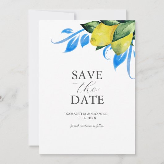 Modern Aquarel Citroen Mediterraan Save The Date (Voorkant)