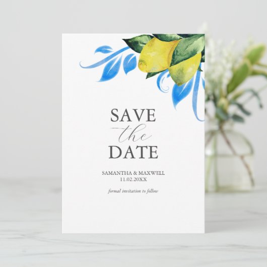 Modern Aquarel Citroen Mediterraan Save The Date (Staand voorkant)