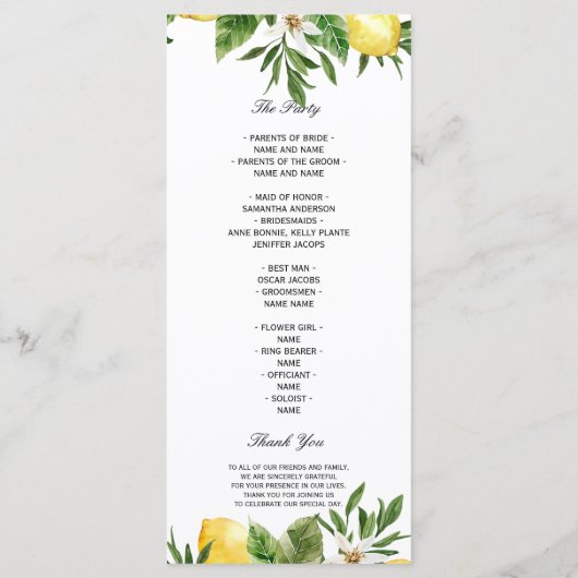 Modern Aquarel Gele Citroenen & Blad Menu (Achterkant)