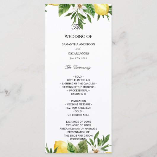 Modern Aquarel Gele Citroenen & Blad Menu (Voorkant)