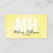 Modern Aquarel Gele Monogram Visitekaartje (Voorkant)