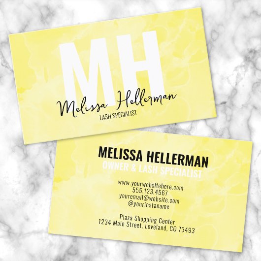 Modern Aquarel Gele Monogram Visitekaartje