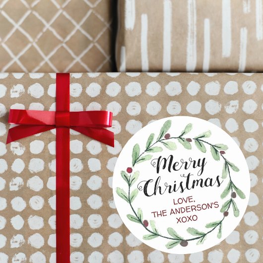 Modern Aquarel Hulst Krans Kerstmis Ronde Sticker