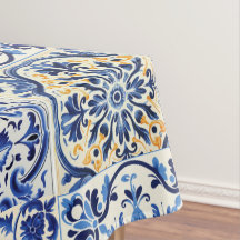 Modern Aquarel Mediterraan Blauwe Tegels