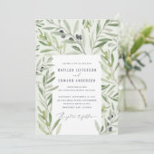 Modern aquarel olijftak bladwerk saliegroen aankondiging (Staand voorkant)