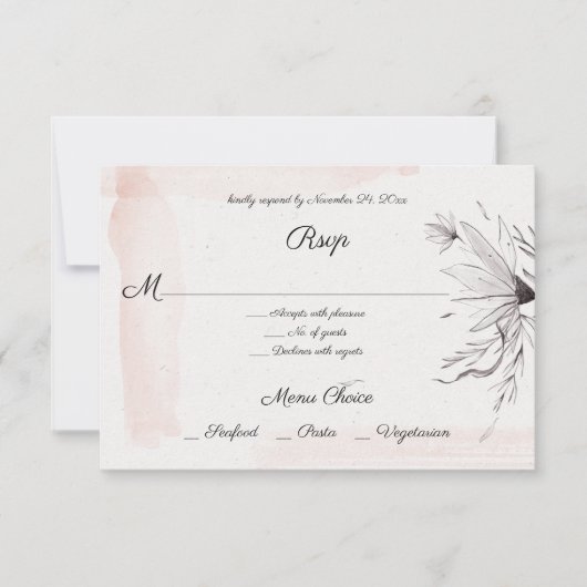 Modern Aquarel Roze en Grijs Bloemend Menu RSVP (Voorkant)