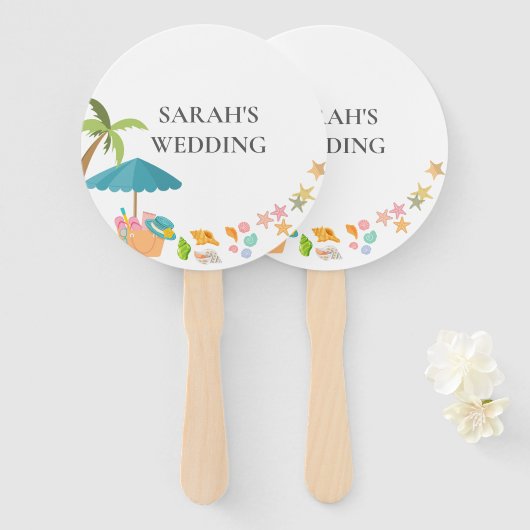 Modern aquarel zomerstrand handwaaier (Voorkant en achterkant)