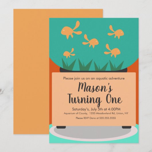 Modern Aquarium Gold Fish Tank Birthday Invitation Kaart (Voorkant / Achterkant)