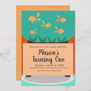 Modern Aquarium Gold Fish Tank Birthday Invitation Kaart
