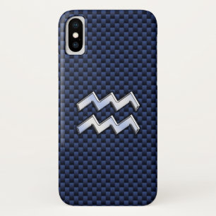Modern Aquarius Sign on marvy blue koolstofvezel iPhone X Hoesje