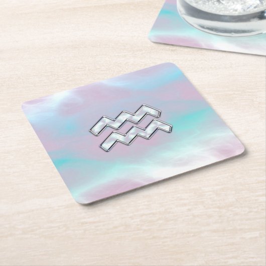 Modern Aquarius Sign on Moeder Pearl Style Kartonnen Onderzetters (Schuin)