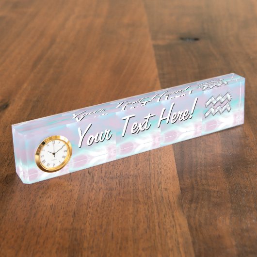 Modern Aquarius Sign on Moeder Pearl Style Naambordje (Zijkant)