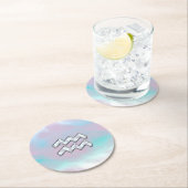 Modern Aquarius Sign on Moeder Pearl Style Ronde Kartonnen Onderzetter (Insitu)