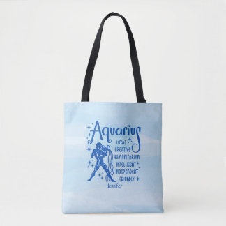 Modern Aquarius Zodiac Horoscope Personalized Tote Bag