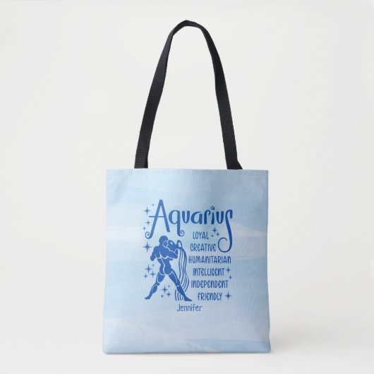 Modern Aquarius Zodiac Horoscope Personalized Tote Bag (Voorkant)
