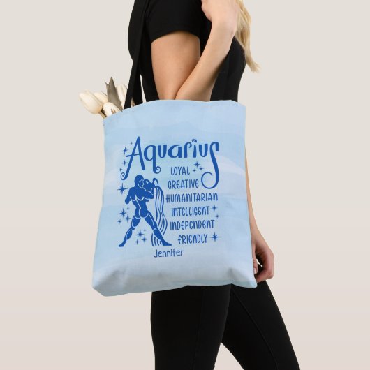 Modern Aquarius Zodiac Horoscope Personalized Tote Bag (Dichtbij)
