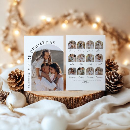 Modern Arch 12 fotojaar in de Review Kerst Feestdagenkaart