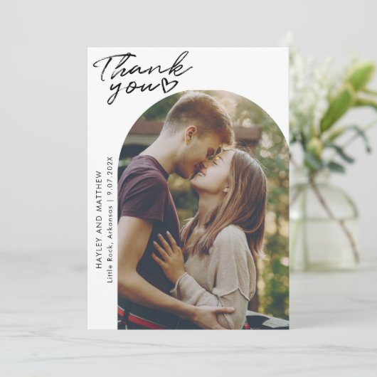 Modern Arch 2 foto's Elegante bruiloft Bedankkaart (Staand voorkant)