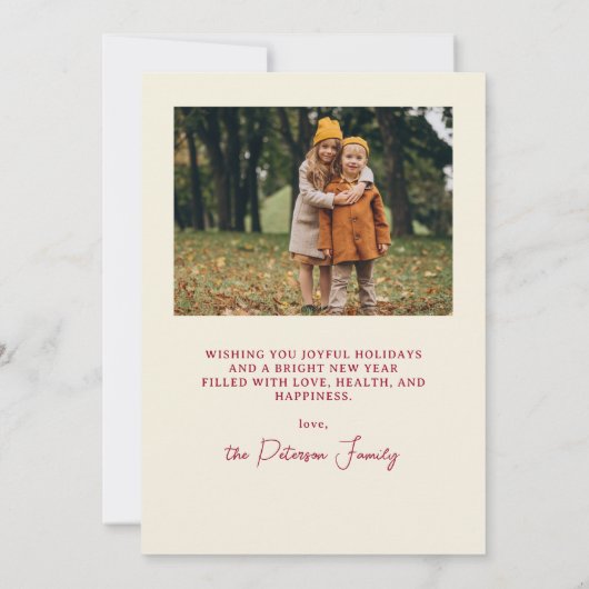 Modern Arch 3 Photo Burgundy Happy Holiday Card  Feestdagenkaart (Achterkant)