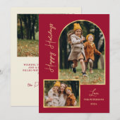 Modern Arch 3 Photo Burgundy Happy Holiday Card  Feestdagenkaart (Voorkant / Achterkant)