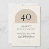 Modern Arch 40th Birthday Dinner Party Invitation Kaart (Voorkant)