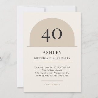 Modern Arch 40th Birthday Dinner Party Invitation Kaart