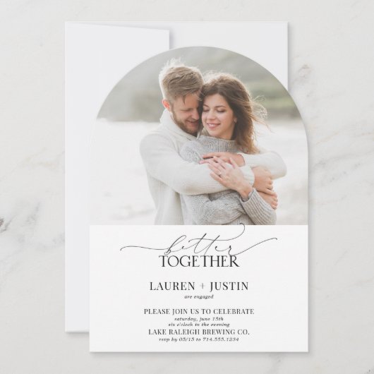 Modern Arch 4 Photo Script Engagement Party Kaart (Voorkant)