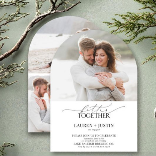 Modern Arch 4 Photo Script Engagement Party Kaart