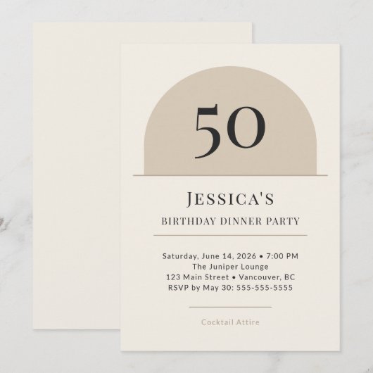 Modern Arch 50th Birthday Dinner Party Invitation Kaart (Voorkant / Achterkant)
