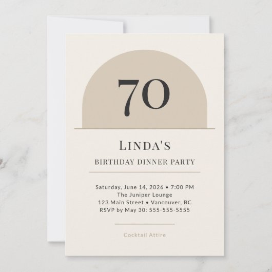 Modern Arch 70th Birthday Dinner Party Invitation Kaart (Voorkant)