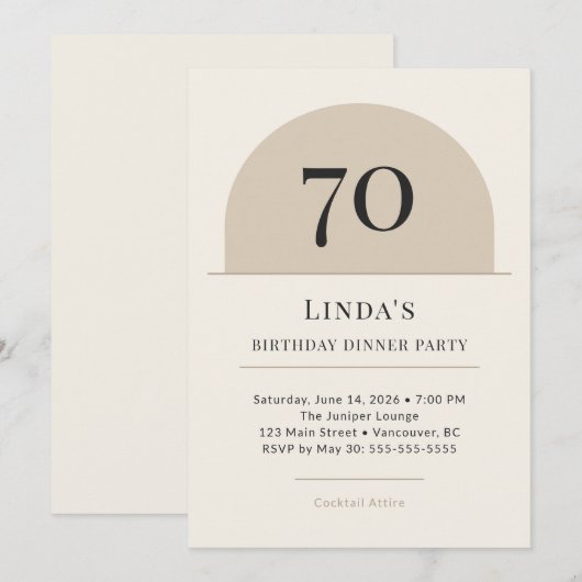 Modern Arch 70th Birthday Dinner Party Invitation Kaart (Voorkant / Achterkant)