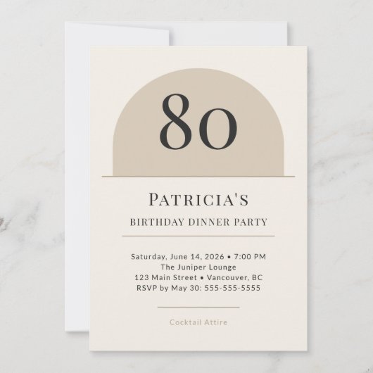 Modern Arch 80th Birthday Dinner Party Invitation Kaart (Voorkant)