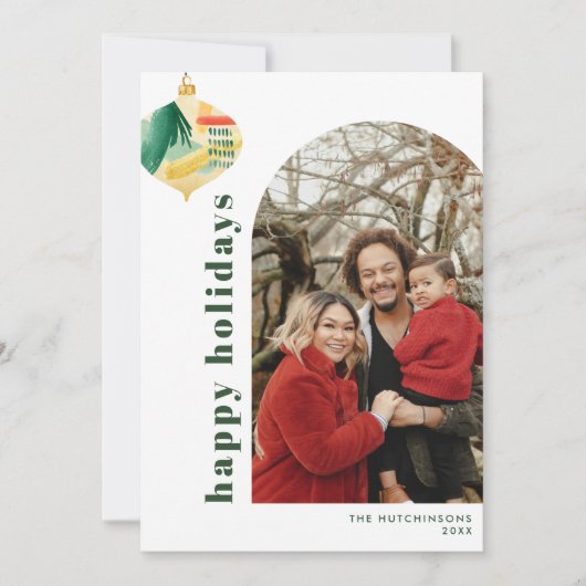 Modern Arch & Abstracte Waterverf Ornament Foto Feestdagenkaart (Voorkant)