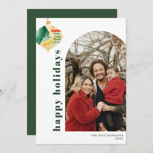 Modern Arch & Abstracte Waterverf Ornament Foto Feestdagenkaart (Voorkant / Achterkant)