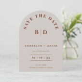 Modern Arch Beige Wedding Save The Date Kaart (Staand voorkant)