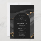 Modern Arch Black Gold Agate Wedding Kaart (Voorkant)