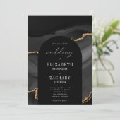 Modern Arch Black Gold Agate Wedding Kaart (Staand voorkant)