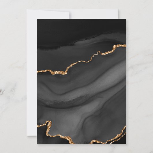 Modern Arch Black Gold Agate Wedding Kaart (Achterkant)