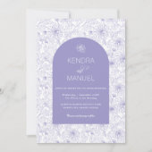 Modern Arch Bloemen Toile Lila Paarse bruiloft Kaart (Voorkant)