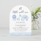 Modern Arch Blue Safari Wild One Baby shower Kaart (Staand voorkant)