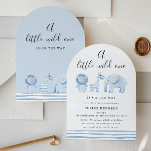 Modern Arch Blue Safari Wild One Baby shower Kaart