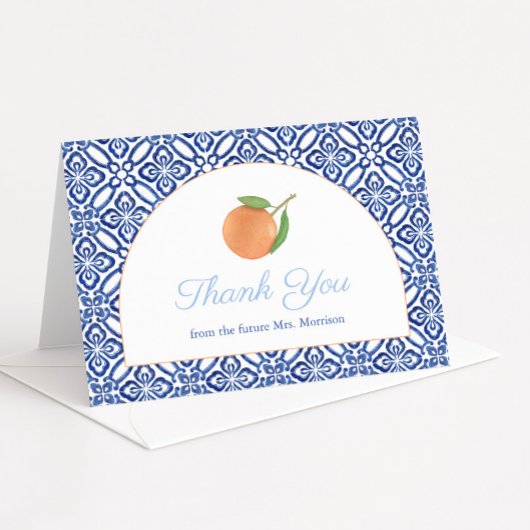 Modern Arch Blue Tegel Citrus Vrijgezellenfeest Bedankkaart
