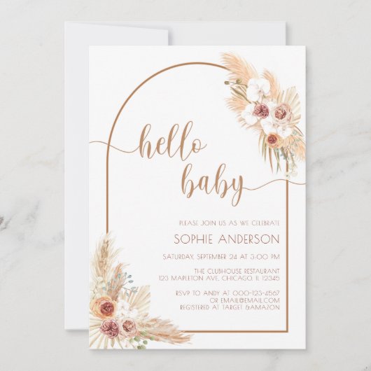 Modern Arch Boho Pampas Grass Baby shower Kaart (Voorkant)