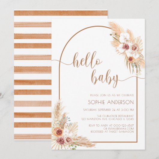 Modern Arch Boho Pampas Grass Baby shower Kaart (Voorkant / Achterkant)